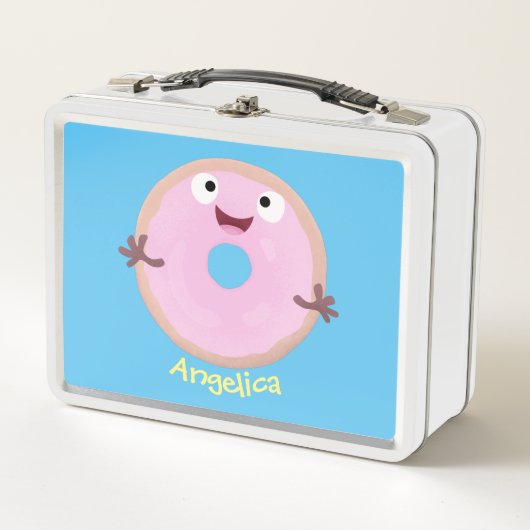 Cute happy roze glaasje donut cartoon (Voorkant)