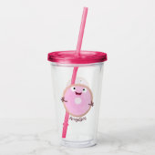Cute happy roze glaasje donut cartoon acryl drinkbeker (Achterkant)