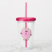 Cute happy roze glaasje donut cartoon acryl drinkbeker (Voorkant)