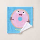 Cute happy roze glaasje donut cartoon bad handdoek (Wasdoekje)