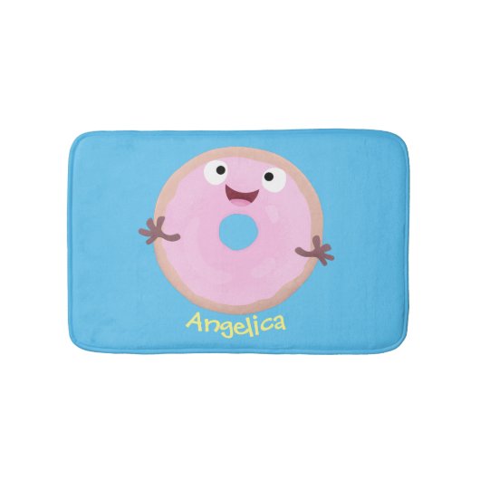 Cute happy roze glaasje donut cartoon badmat (Voorkant)