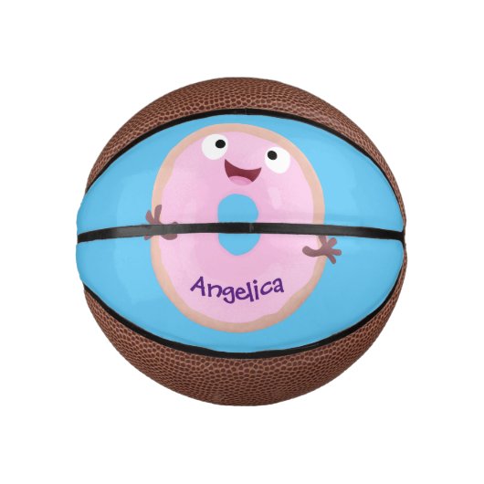 Cute happy roze glaasje donut cartoon basketbal (Voorkant)