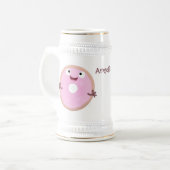 Cute happy roze glaasje donut cartoon bierpul (Voorkant links)