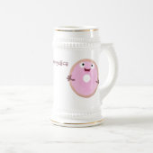 Cute happy roze glaasje donut cartoon bierpul (Voorkant rechts)