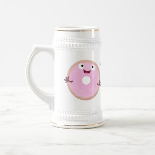 Cute happy roze glaasje donut cartoon bierpul
