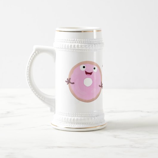 Cute happy roze glaasje donut cartoon bierpul (Links)