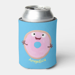 Cute happy roze glaasje donut cartoon blikjeskoeler