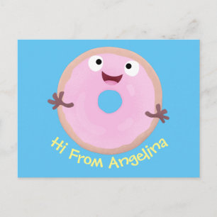 Cute happy roze glaasje donut cartoon briefkaart