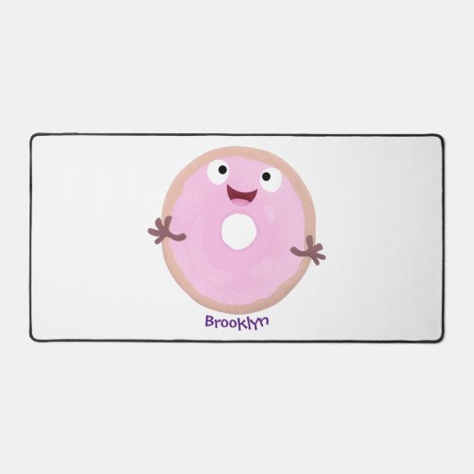 Cute happy roze glaasje donut cartoon bureaumat (Voorkant)