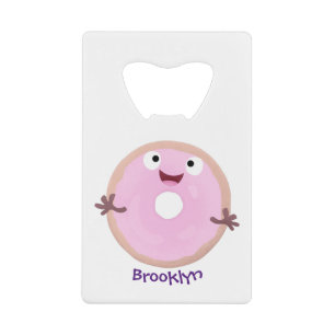 Cute happy roze glaasje donut cartoon creditkaart flessenopener