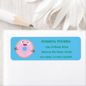 Cute happy roze glaasje donut cartoon etiket (Insitu)