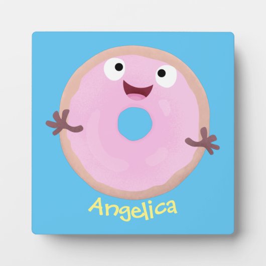 Cute happy roze glaasje donut cartoon fotoplaat (Voorkant)