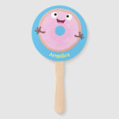 Cute happy roze glaasje donut cartoon handwaaier (Achterkant)