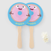 Cute happy roze glaasje donut cartoon handwaaier (Voorkant en achterkant)