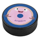 Cute happy roze glaasje donut cartoon hockey puck (3/4)