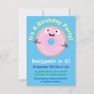 Cute happy roze glaasje donut cartoon kaart
