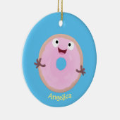 Cute happy roze glaasje donut cartoon keramisch ornament (Rechts)