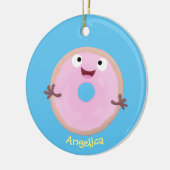 Cute happy roze glaasje donut cartoon keramisch ornament (Links)