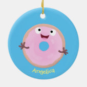 Cute happy roze glaasje donut cartoon keramisch ornament (Achterkant)