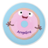 Cute happy roze glaasje donut cartoon keramische knop (Voorkant)