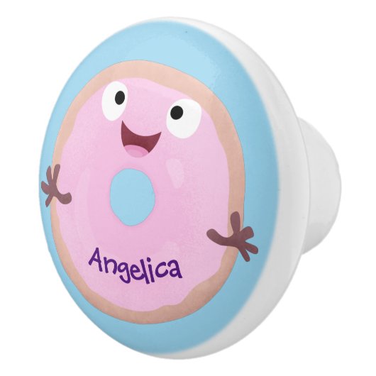 Cute happy roze glaasje donut cartoon keramische knop (Rechts)