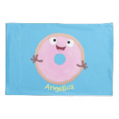 Cute happy roze glaasje donut cartoon kussensloop (Achterkant)