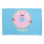 Cute happy roze glaasje donut cartoon kussensloop (Voorkant)