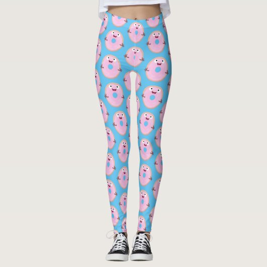 Cute happy roze glaasje donut cartoon leggings (Voorkant)