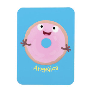 Cute happy roze glaasje donut cartoon magneet
