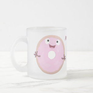 Cute happy roze glaasje donut cartoon matglas koffiemok