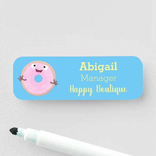Cute happy roze glaasje donut cartoon naamplaatje (In situ)