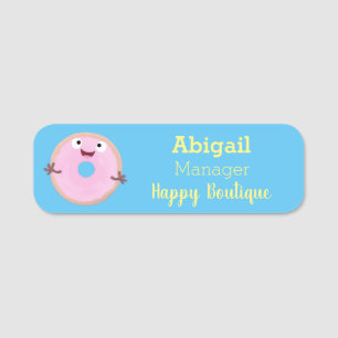 Cute happy roze glaasje donut cartoon naamplaatje