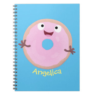 Cute happy roze glaasje donut cartoon notitieboek