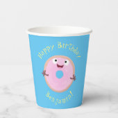 Cute happy roze glaasje donut cartoon papieren bekers (Achterkant)