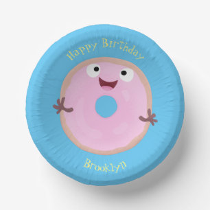 Cute happy roze glaasje donut cartoon papieren kommen