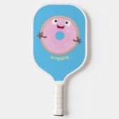 Cute happy roze glaasje donut cartoon pickleball paddle (Achterkant)