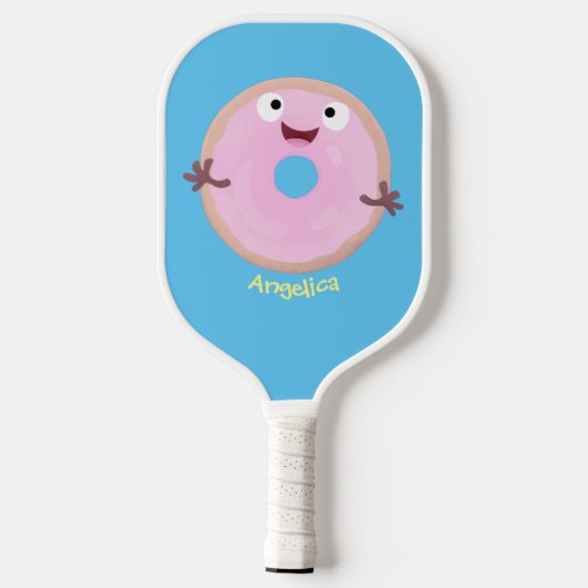 Cute happy roze glaasje donut cartoon pickleball paddle (Achterkant)