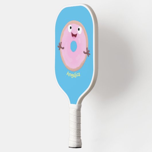 Cute happy roze glaasje donut cartoon pickleball paddle (Links)