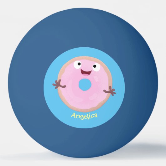 Cute happy roze glaasje donut cartoon pingpongbal (Voorkant)