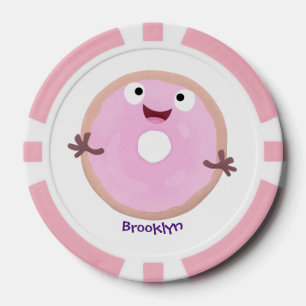 Cute happy roze glaasje donut cartoon poker chips