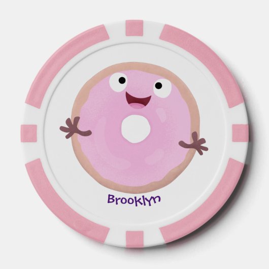 Cute happy roze glaasje donut cartoon poker chips (Voorkant)