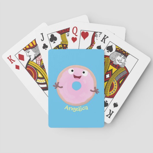 Cute happy roze glaasje donut cartoon pokerkaarten (Achterkant)