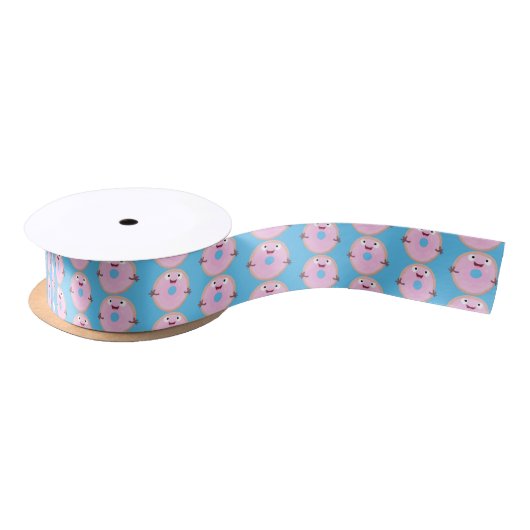 Cute happy roze glaasje donut cartoon satijnen lint (Spoel)