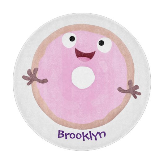 Cute happy roze glaasje donut cartoon snijplank (Voorkant)