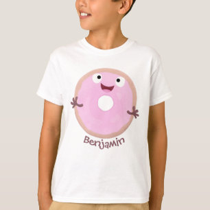 Cute happy roze glaasje donut cartoon t-shirt