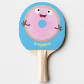 Cute happy roze glaasje donut cartoon tafeltennisbatje (Achterkant)