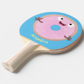 Cute happy roze glaasje donut cartoon tafeltennisbatje (Voorkant Gekanteld)