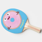 Cute happy roze glaasje donut cartoon tafeltennisbatje (Zijkant)