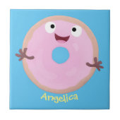 Cute happy roze glaasje donut cartoon tegeltje (Voorkant)