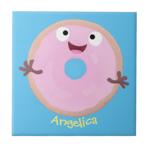 Cute happy roze glaasje donut cartoon tegeltje